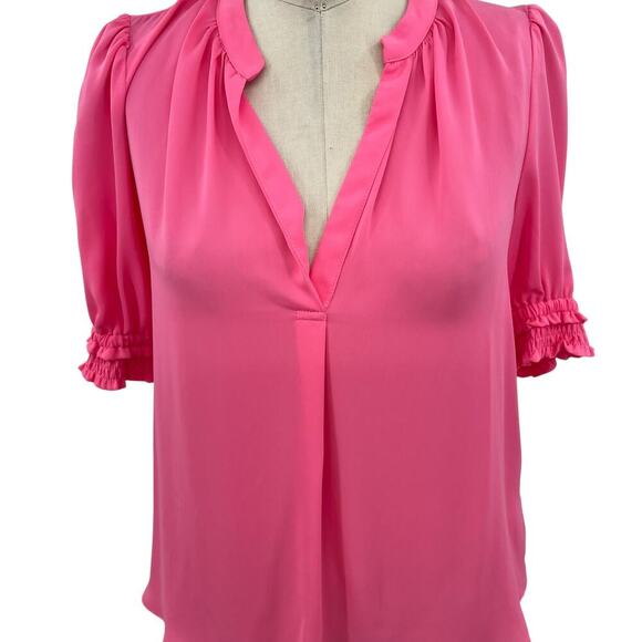 Current Air Los Angeles Pink V-Neck Short Puff Sleeve Blouse Size XS - Picture 3 of 11